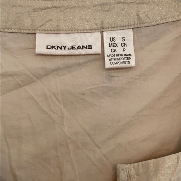 DKNY JEANS gold shimmer light cotton pleat blouse S - Picture 2 of 6